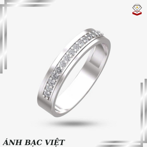 Nhẫn bạc unisex bạc sterling xi bạch kim Aurora kết đá nửa vòng lấp lánh