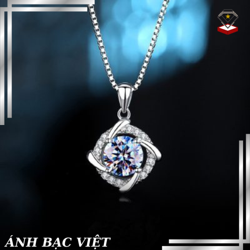 Dây chuyền bạc nữ đính kim cương Moissanite tròn cách điệu