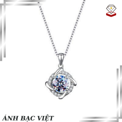 Dây chuyền bạc nữ đính kim cương Moissanite tròn cách điệu