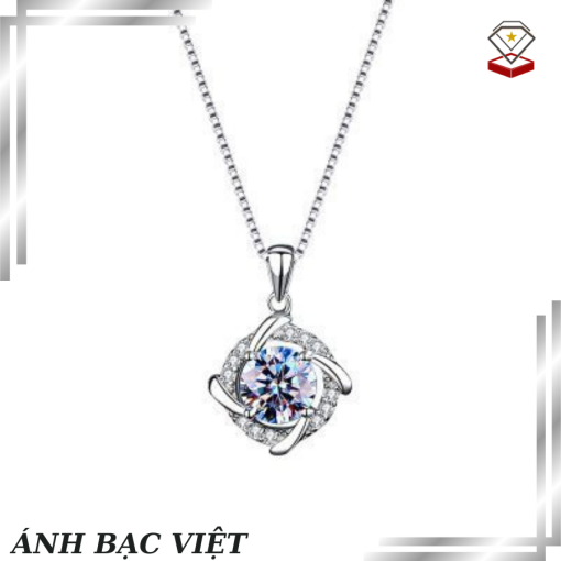 Dây chuyền bạc nữ đính kim cương Moissanite tròn cách điệu
